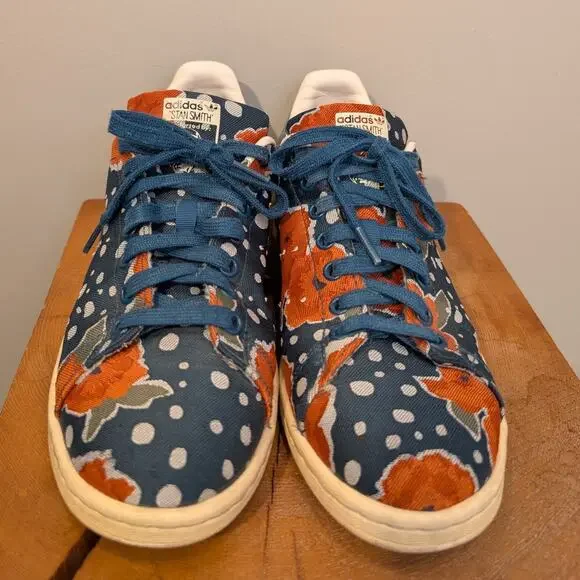 ADIDAS STAN SMITH Originals Sneakers Floral Blue Red Orange Rare - Size 9.5 - Picture 1 of 7